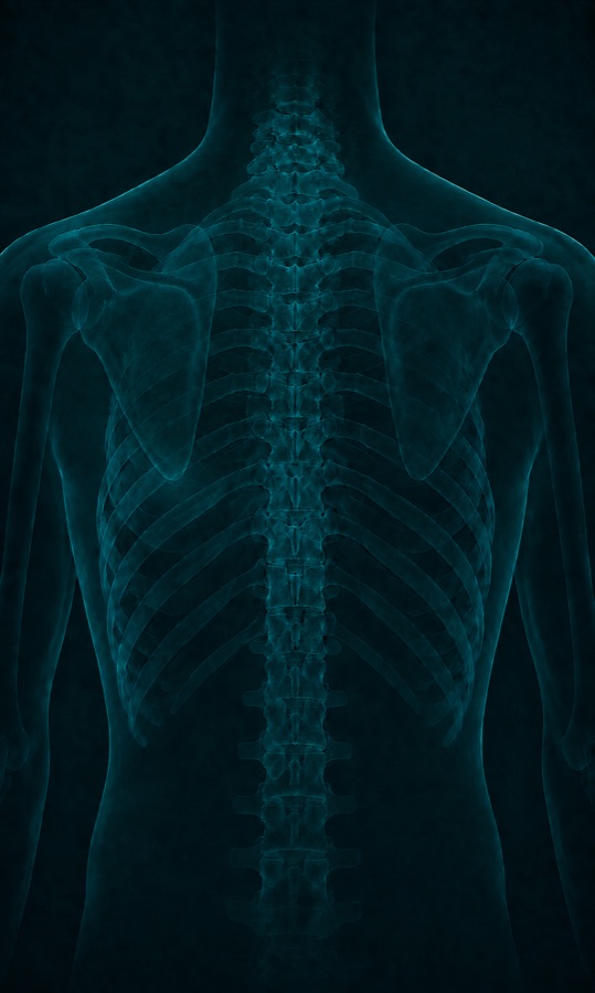 Translucent view of the upper back from behind.