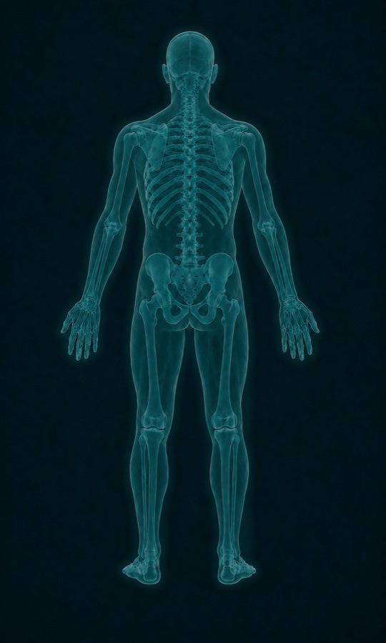 Translucent view of the whole body from behind, evenly lit, with no single area standing out.
